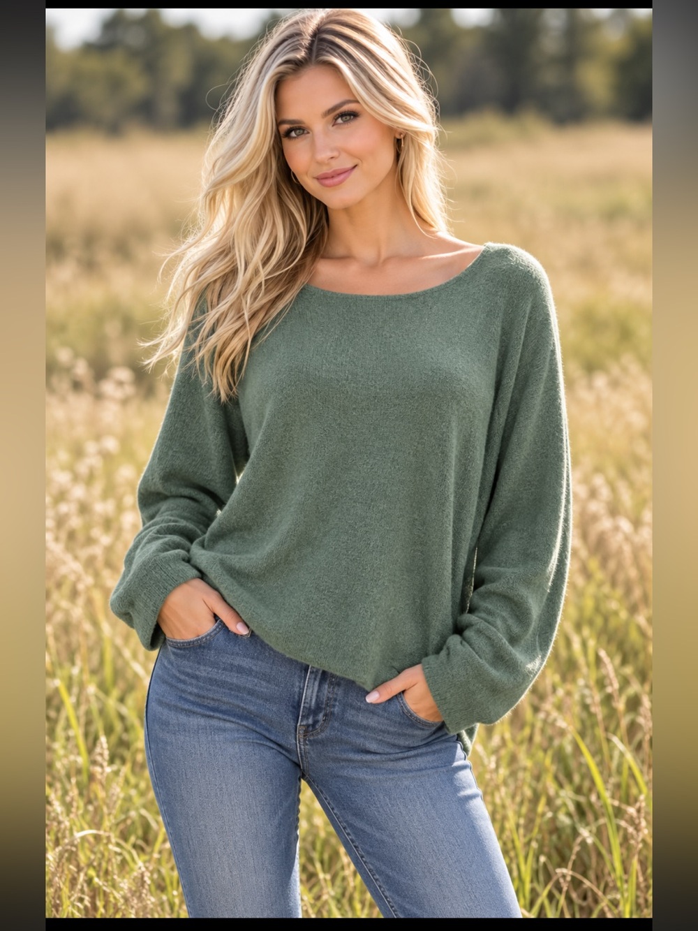 Bianco & Blu Sage Green Round Neck Sweater